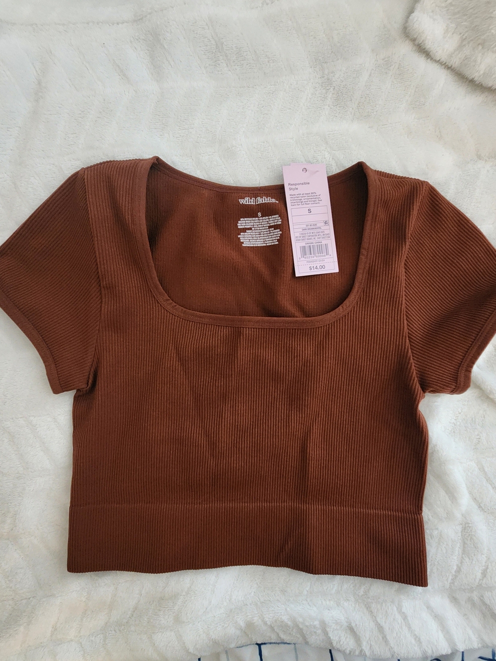 wild fable Ribbed Square-Neck Crop Top - Chestnut Brown